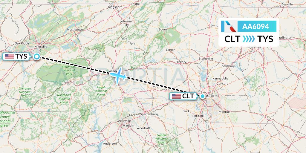 AA6094 American Airlines Flight Map: Charlotte to Knoxville