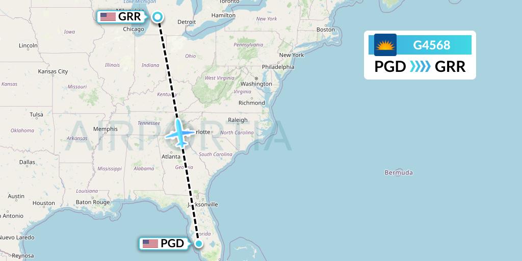 G4568 Allegiant Air Flight Map: Punta Gorda to Grand Rapids