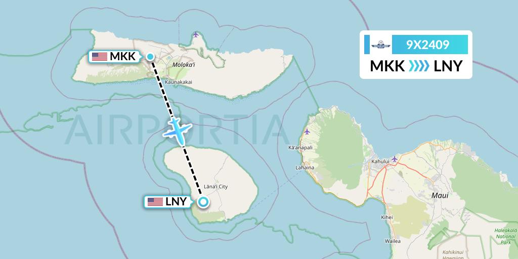 9X2409 Southern Airways Express Flight Map: Kaunakakai to Lanai