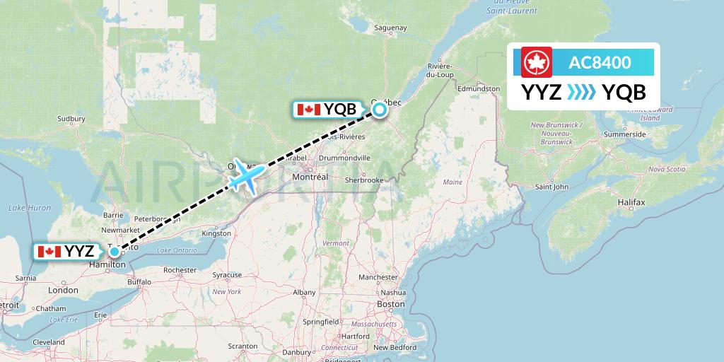 AC8400 Air Canada Flight Map: Toronto to Quebec