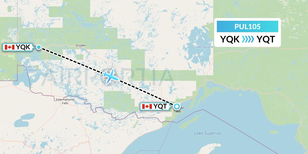PUL105 Ornge Air Flight Map: Kenora to Thunder Bay