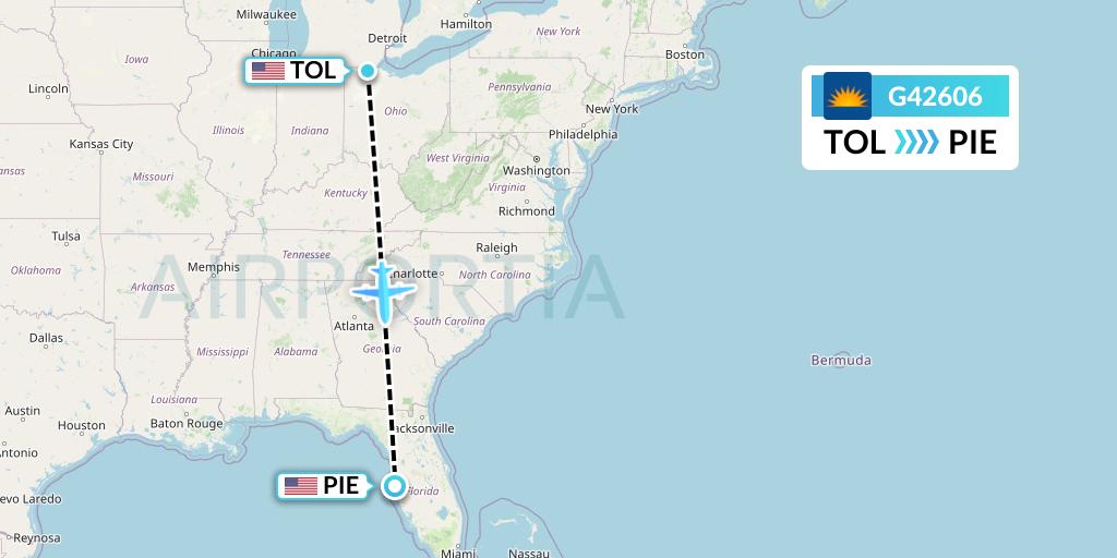 G42606 Allegiant Air Flight Map: Toledo to St. Petersburg