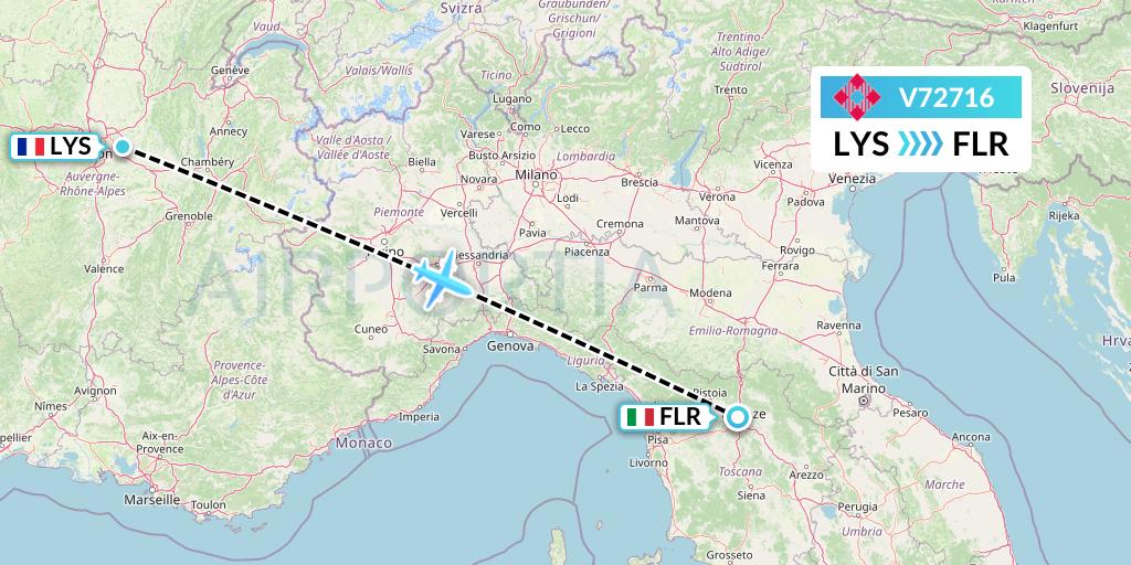 V72716 Volotea Flight Map: Lyon to Florence