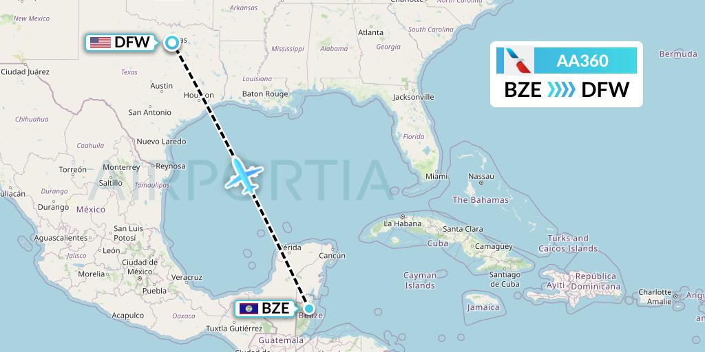 AA360 American Airlines Flight Map: Belize City to Dallas