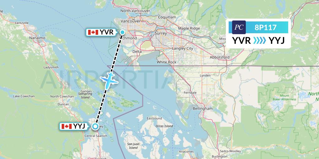 8P117 Pacific Coastal Airlines Flight Map: Vancouver to Victoria