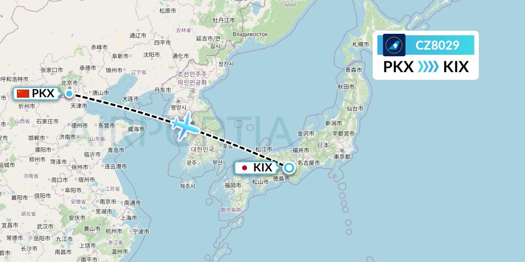 CZ8029 China Southern Airlines Flight Map: Beijing to Osaka