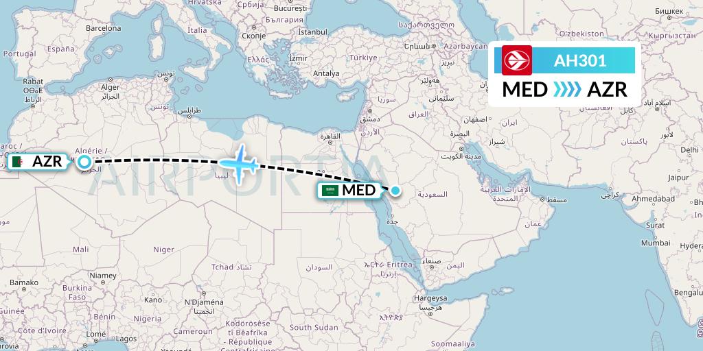 AH301 Air Algerie Flight Map: Medina to Adrar