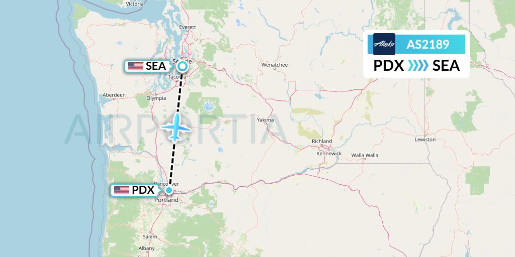 AS2189 Alaska Airlines Flight Map: Portland to Seattle