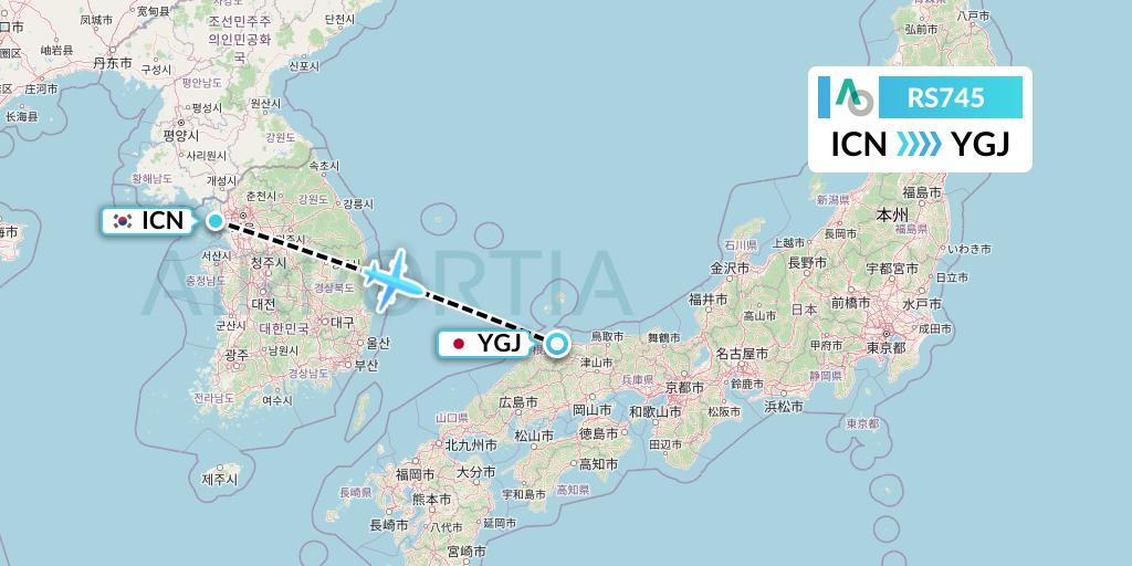 RS745 Air Seoul Flight Map: Seoul to Yonago
