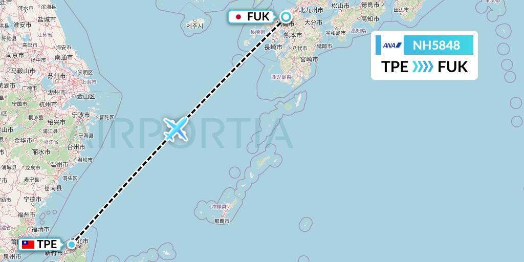 NH5848 All Nippon Airways Flight Map: Taipei to Fukuoka