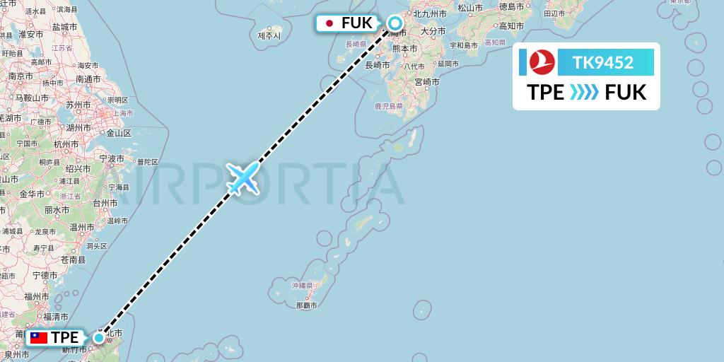 TK9452 Turkish Airlines Flight Map: Taipei to Fukuoka