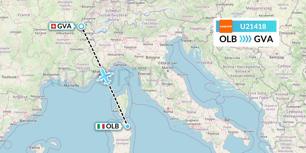 U21418 EasyJet Flight Map: Olbia to Geneva