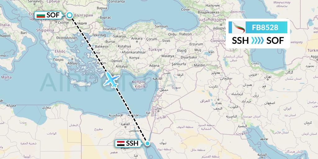 FB8528 Bulgaria Air Flight Map: Sharm el-Sheikh to Sofia