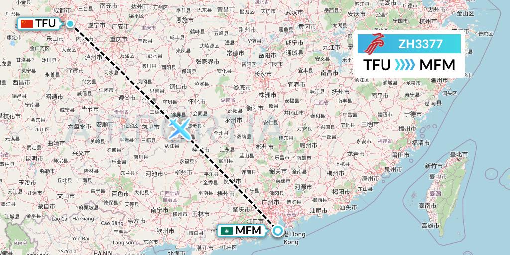 ZH3377 Shenzhen Airlines Flight Map: Chengdu to Macau