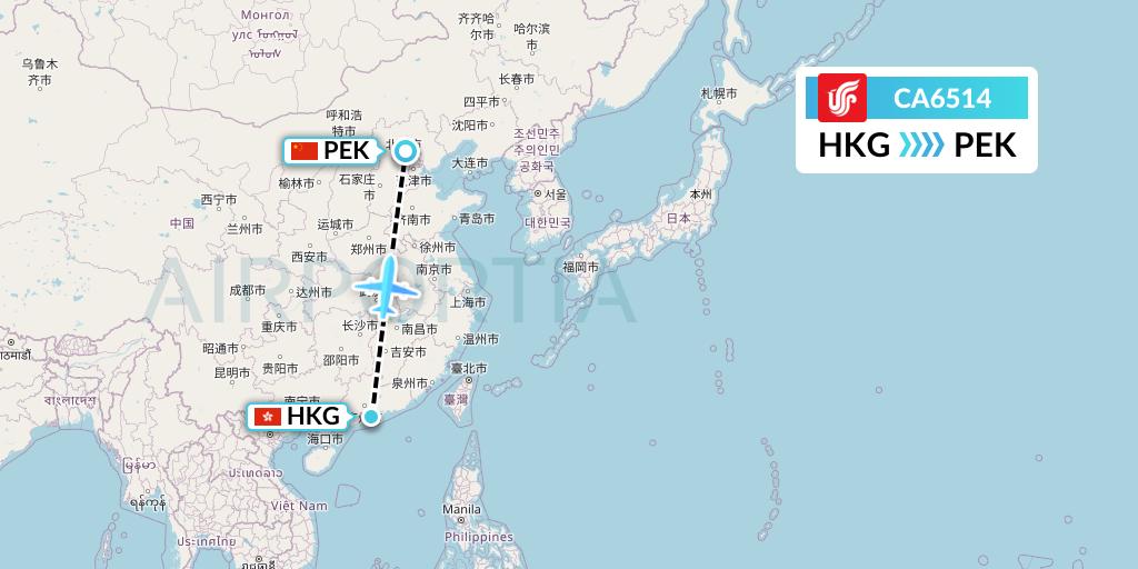 CA6514 Air China Flight Map: Hong Kong to Beijing