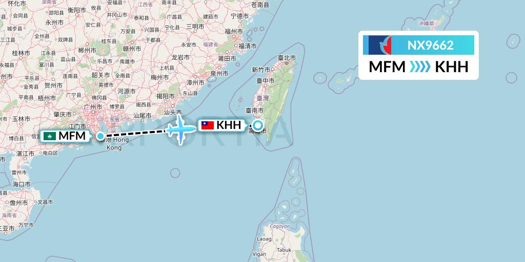 NX9662 Air Macau Flight Map: Macau to Kaohsiung