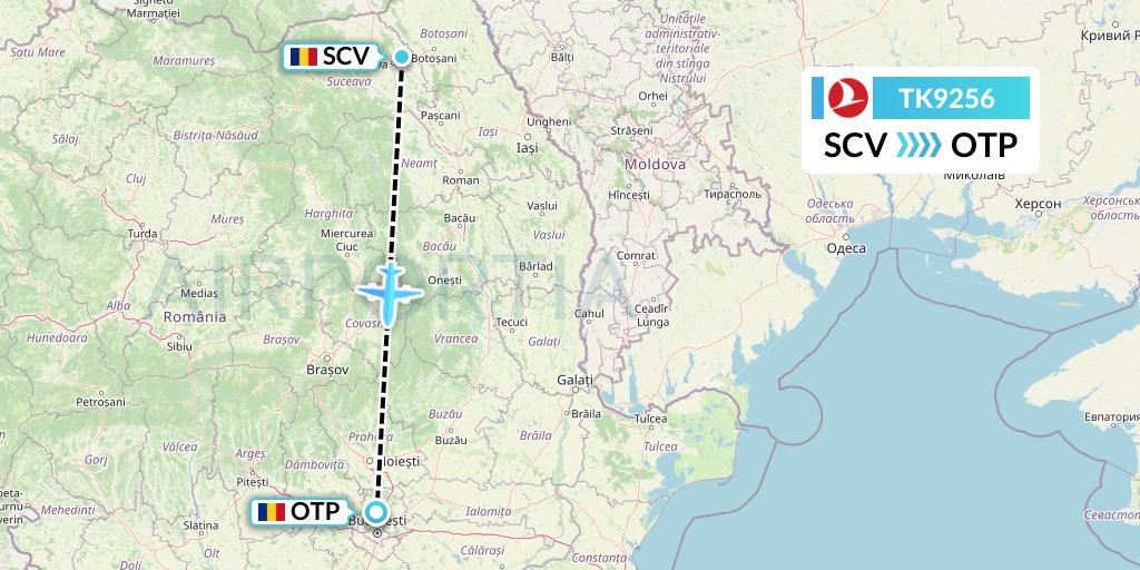TK9256 Turkish Airlines Flight Map: Suceava to Bucharest