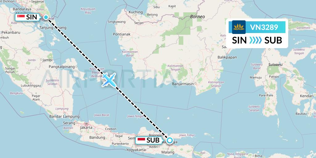VN3289 Vietnam Airlines Flight Map: Singapore to Surabaya