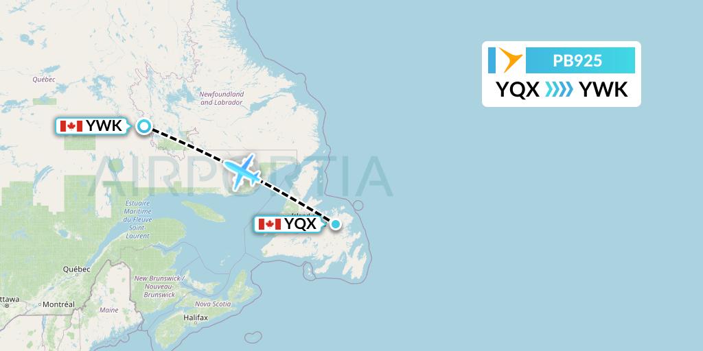 PB925 PAL Airlines Flight Map: Gander to Wabush
