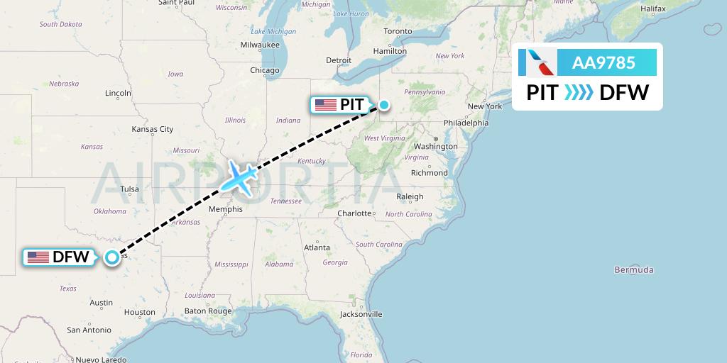 AA9785 American Airlines Flight Map: Pittsburgh to Dallas