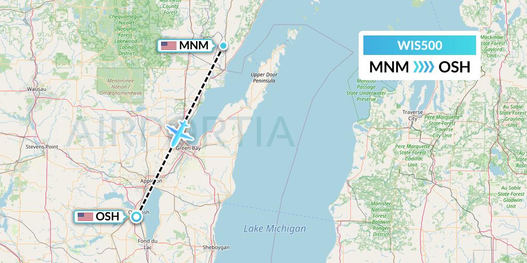 WIS500 Paccair Flight Map: Menominee to Oshkosh