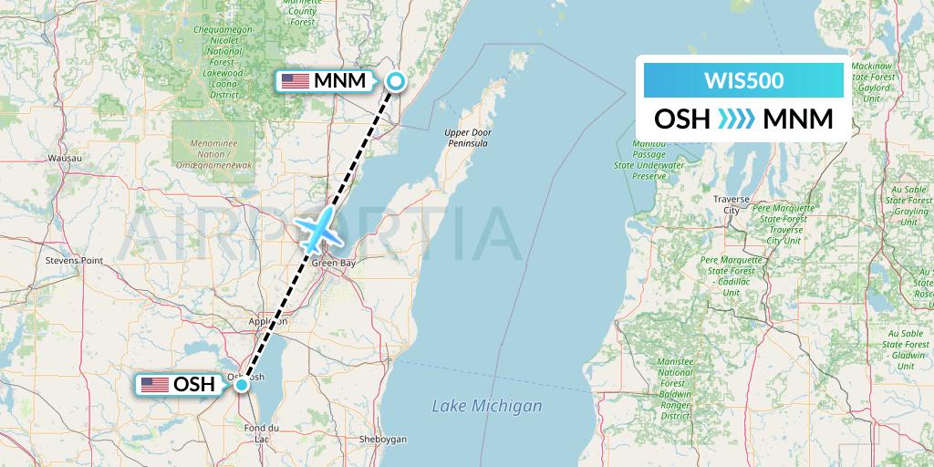 WIS500 Paccair Flight Map: Oshkosh to Menominee