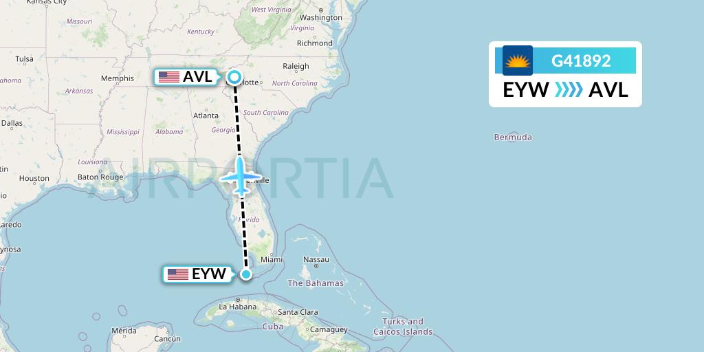 G41892 Allegiant Air Flight Map: Key West to Asheville
