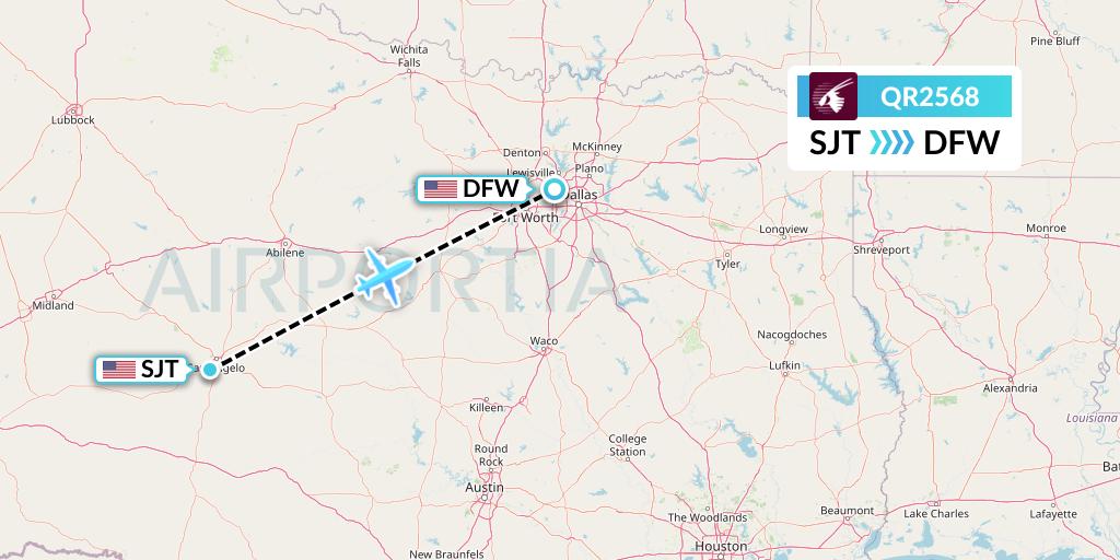 QR2568 Qatar Airways Flight Map: San Angelo to Dallas
