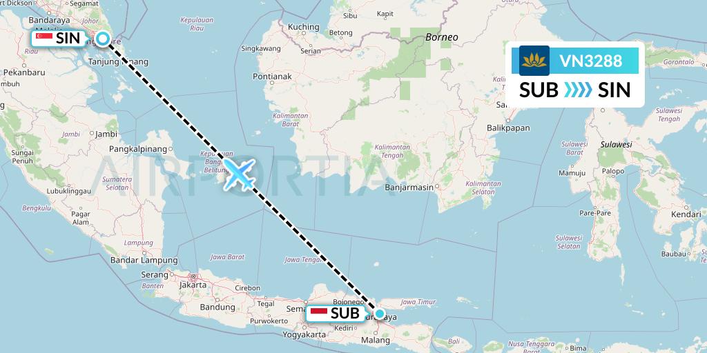 VN3288 Vietnam Airlines Flight Map: Surabaya to Singapore