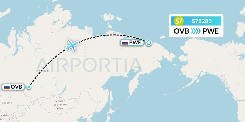 S75283 S7 Airlines Flight Map: Novosibirsk to Pevek