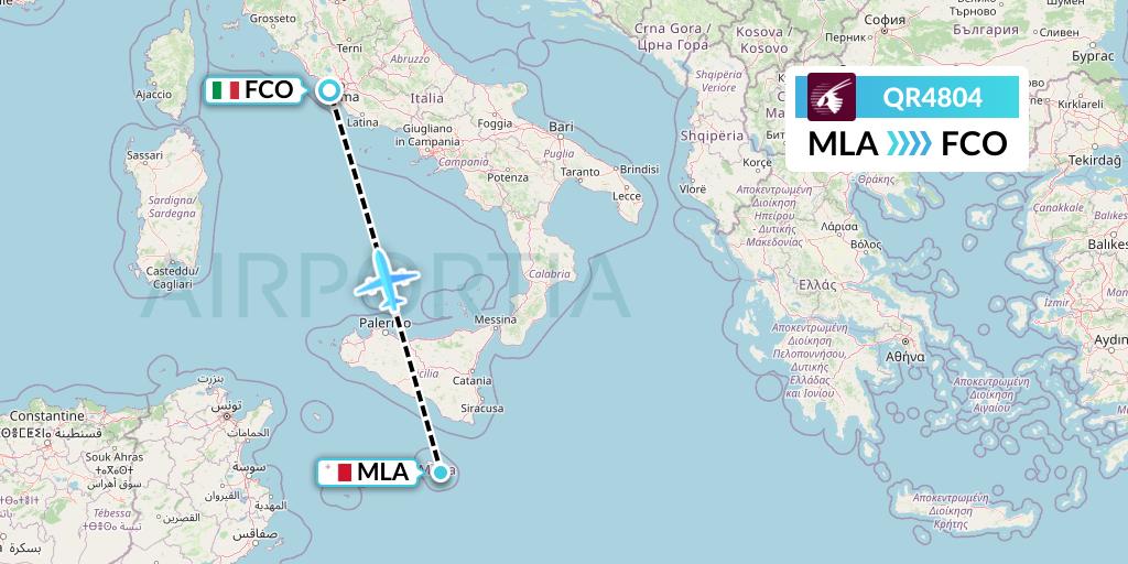 QR4804 Qatar Airways Flight Map: Malta to Rome