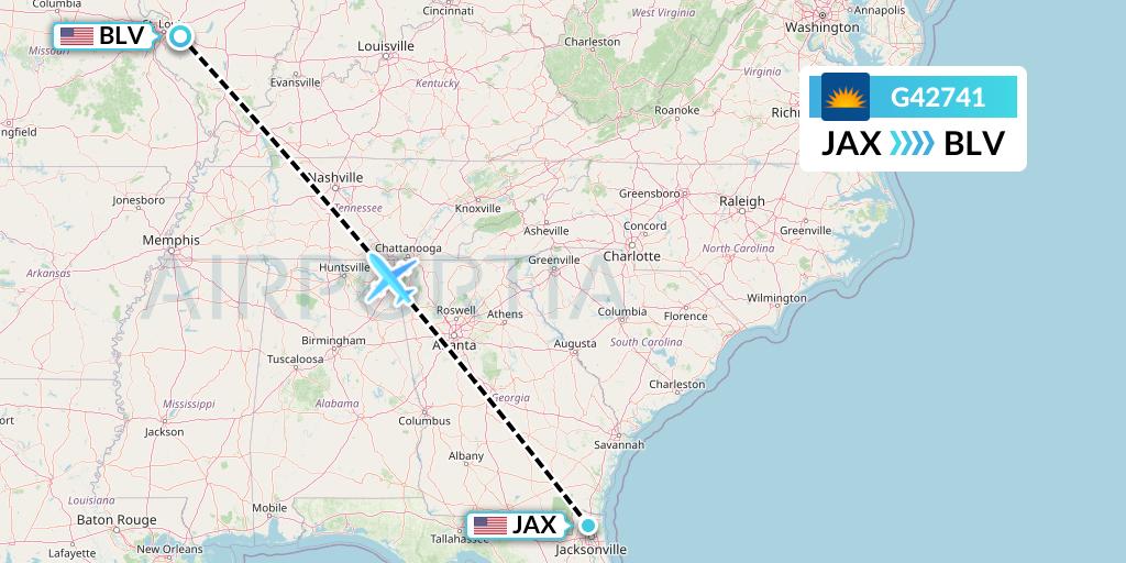 G42741 Allegiant Air Flight Map: Jacksonville to Belleville