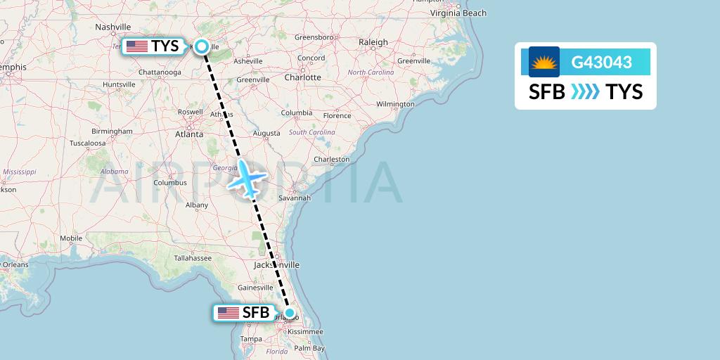 G43043 Allegiant Air Flight Map: Orlando to Knoxville