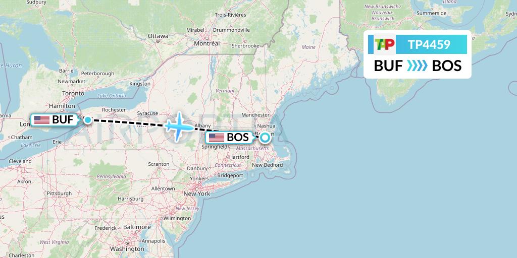 TP4459 TAP Portugal Flight Map: Buffalo to Boston