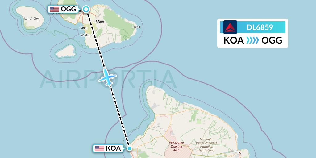 DL6859 Delta Air Lines Flight Map: Kailua-Kona to Kahului