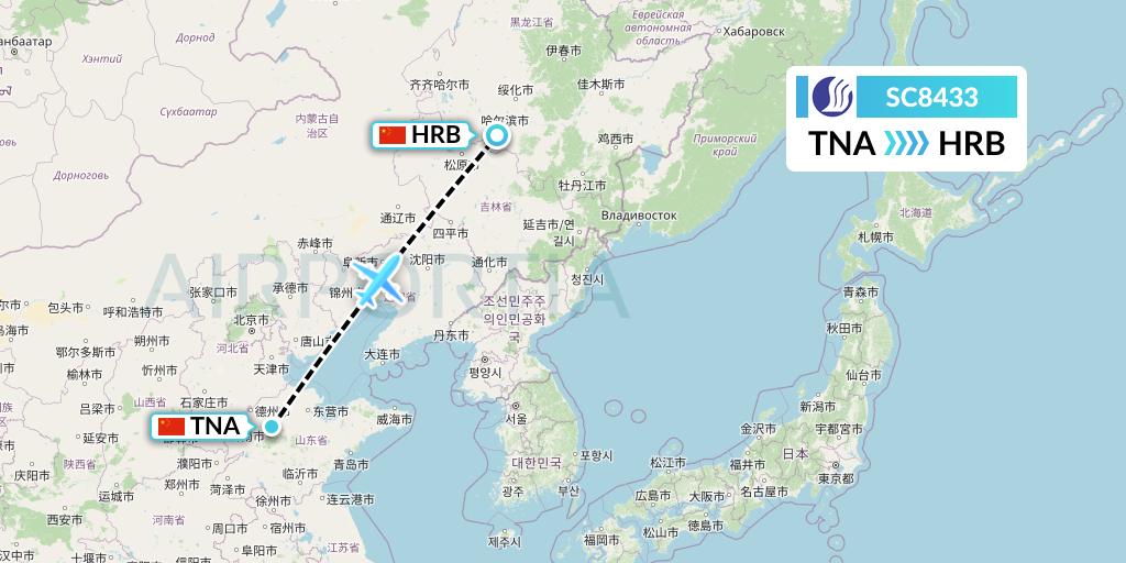 SC8433 Shandong Airlines Flight Map: Jinan to Harbin