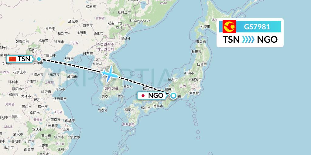 GS7981 Tianjin Airlines Flight Map: Tianjin to Nagoya
