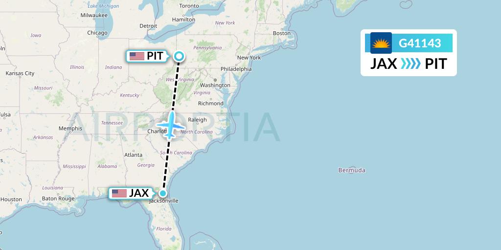 G41143 Allegiant Air Flight Map: Jacksonville to Pittsburgh