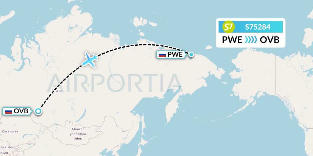 S75284 S7 Airlines Flight Map: Pevek to Novosibirsk