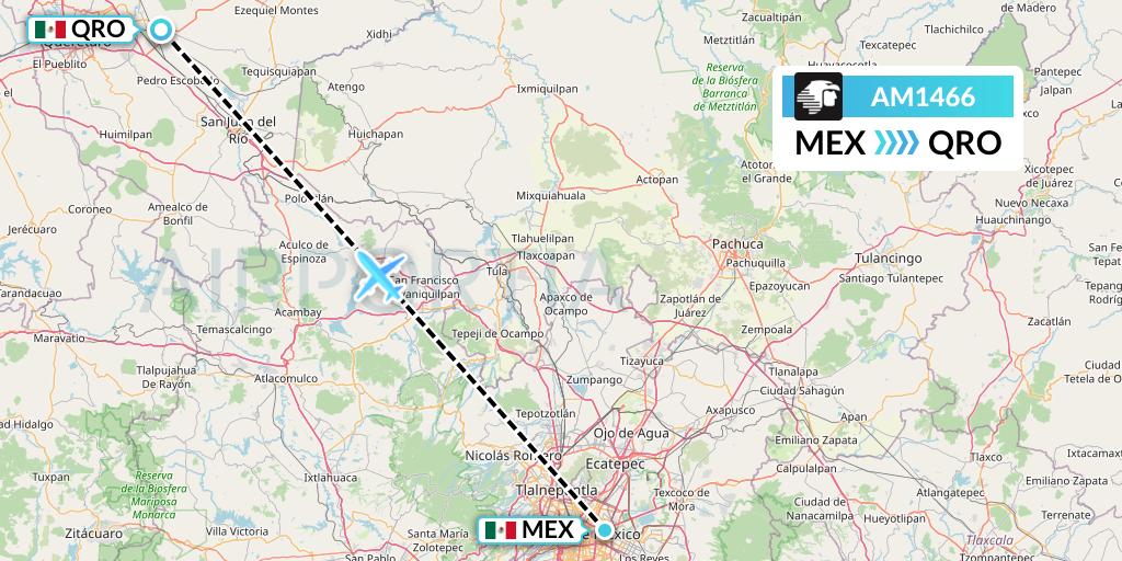 AM1466 Aeromexico Flight Map: Mexico City to Queretaro