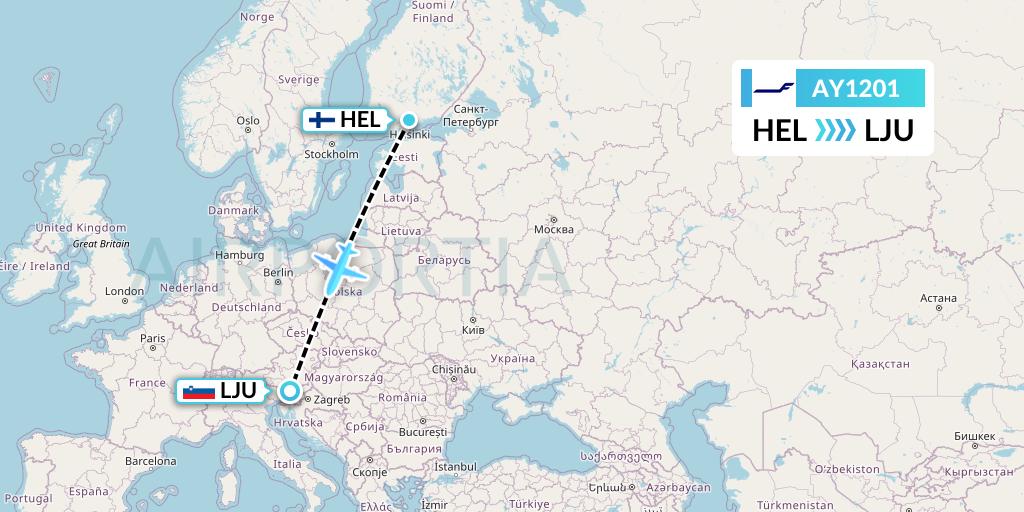 AY1201 Finnair Flight Map: Helsinki to Ljubljana
