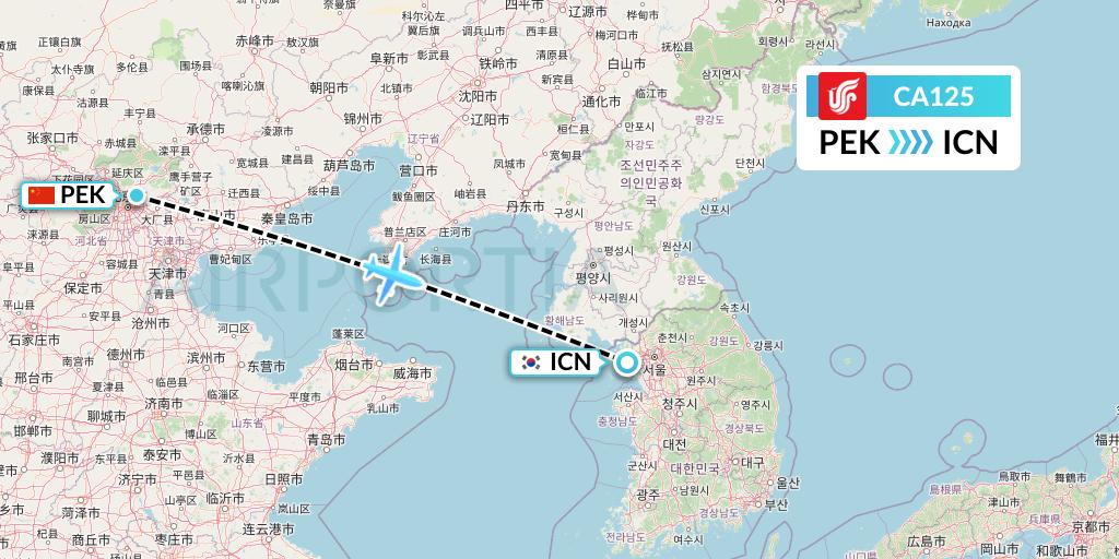 CA125 Air China Flight Map: Beijing to Seoul