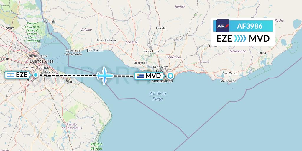 AF3986 Air France Flight Map: Buenos Aires to Montevideo