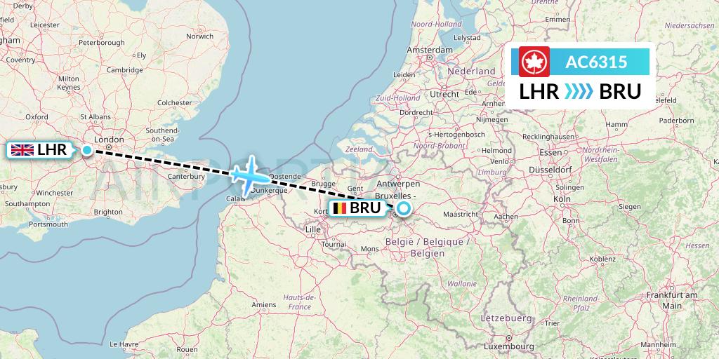 AC6315 Air Canada Flight Map: London to Brussels