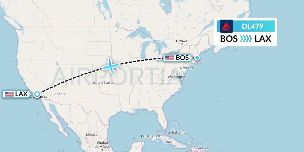 DL479 Delta Air Lines Flight Map: Boston to Los Angeles