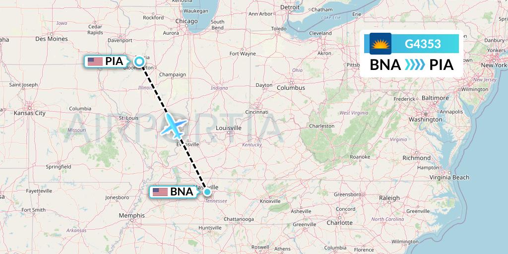 G4353 Allegiant Air Flight Map: Nashville to Peoria