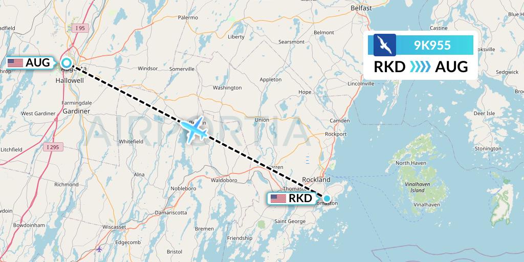 9K955 Cape Air Flight Map: Rockland to Augusta