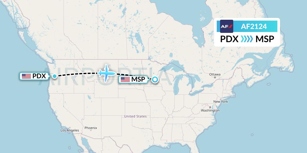 AF2124 Air France Flight Map: Portland to Minneapolis