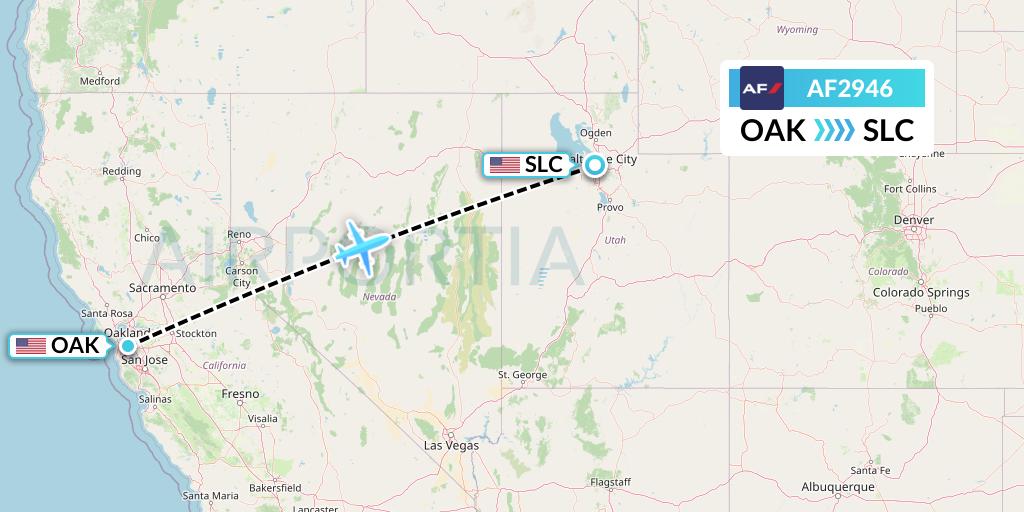 AF2946 Air France Flight Map: Oakland to Salt Lake City