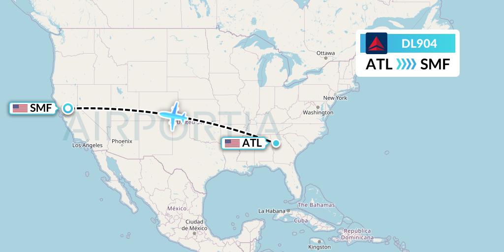 DL904 Delta Air Lines Flight Map: Atlanta to Sacramento